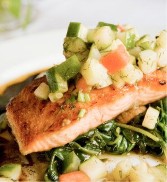 Grilled fish and vegetables